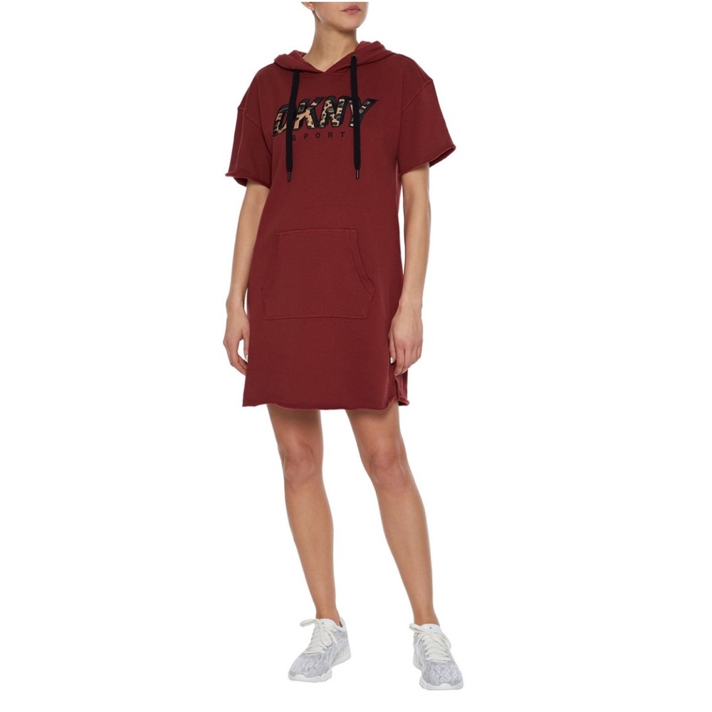 DKNY cotton blend hooded mini dress